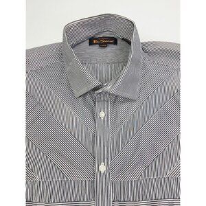 Ben Sherman Size XL Mens Black White Cross Stripe Embroidered Logo Cotton Shirt